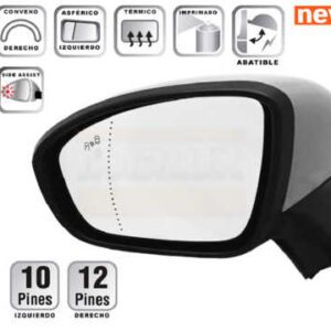 Retrovisor completo Izquierdo Eléctrico  Asférico  Térmico  Imprimado  Abatible Eléctrico  Con Intermitente  Con Side  10 PINS